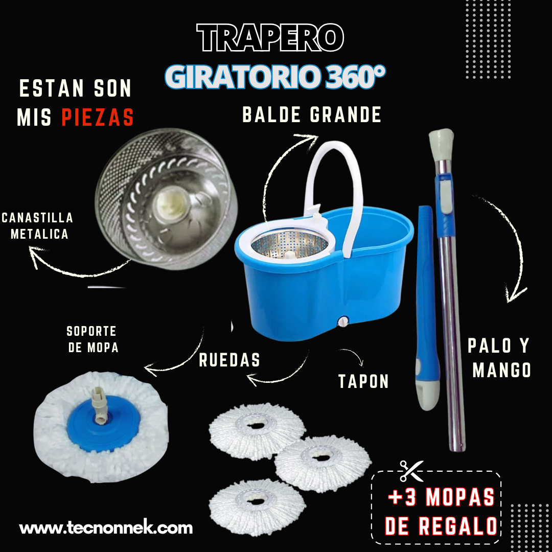 TRAPERO 360 GRANDE EXCLUSIVO + 3 MOPA DE REGALO 🚚 ¡ENVÍO GRATIS a todo el país!